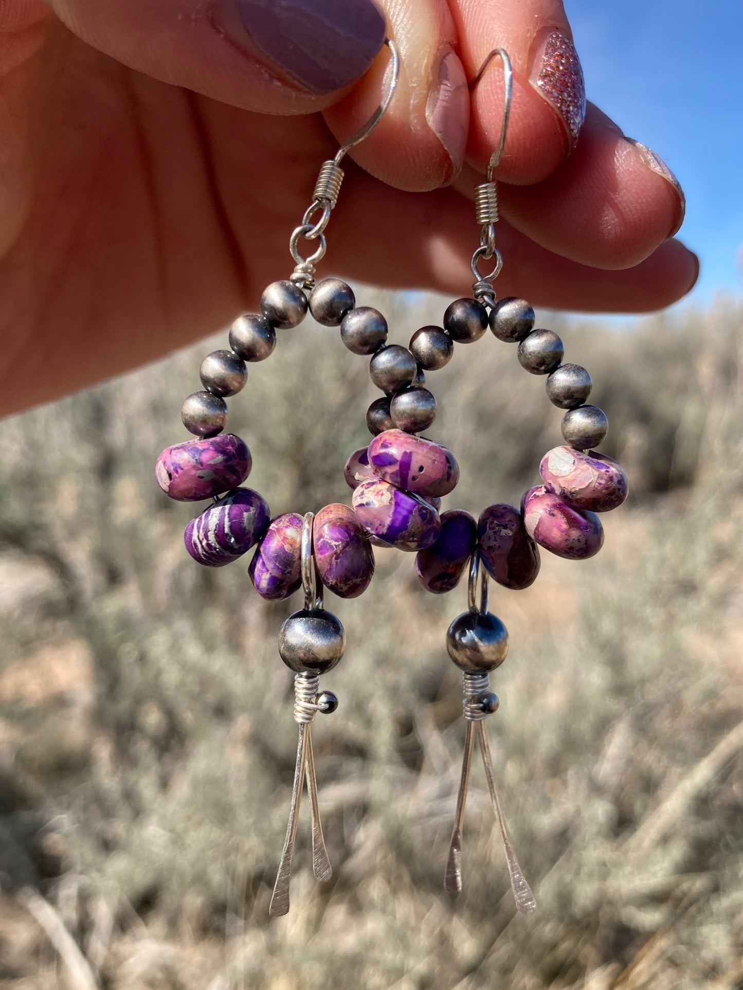 Purple Imperial Jasper Pearly Point Earrings