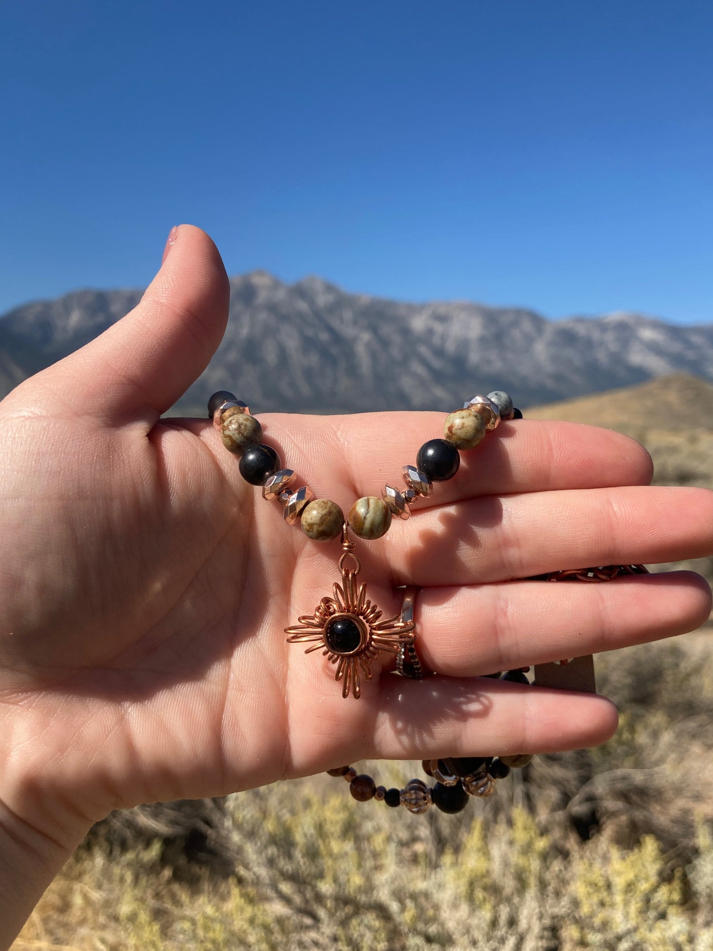 Copper and Black Zia Star Necklace