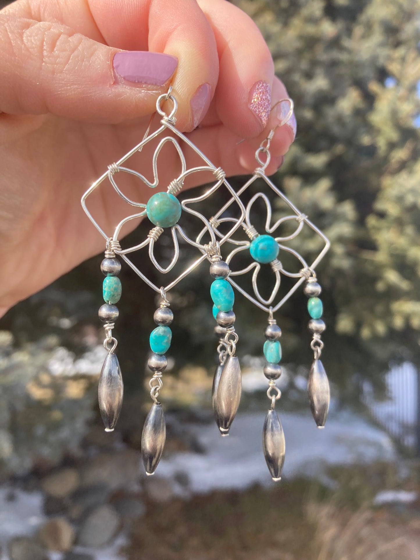 Turquoise Flower Chandelier Earrings