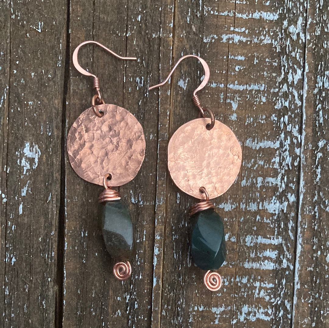 Copper Penny Textured Drop Earrings