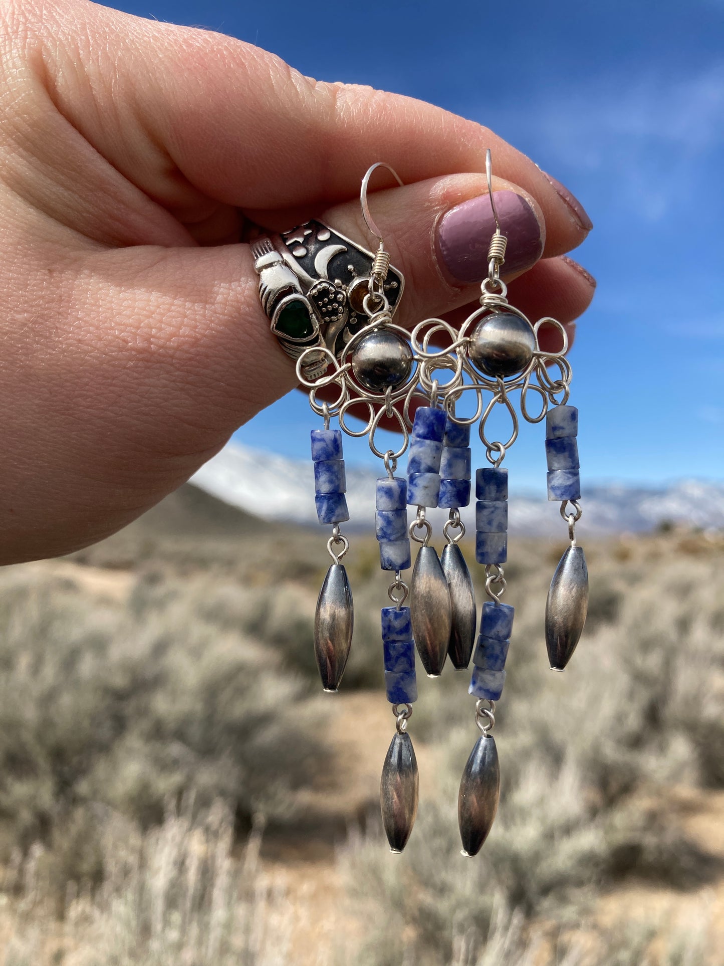 Denim Blujean Baby Chandelier Earrings