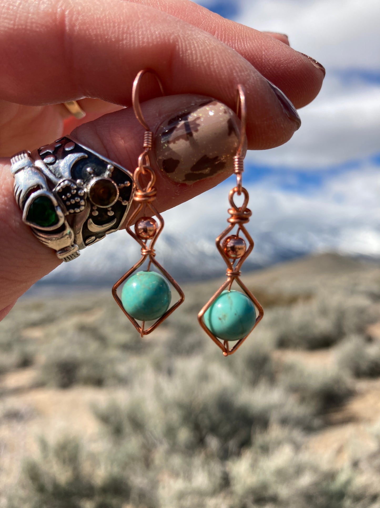 Copper and Turquoise Laced Up Earrings