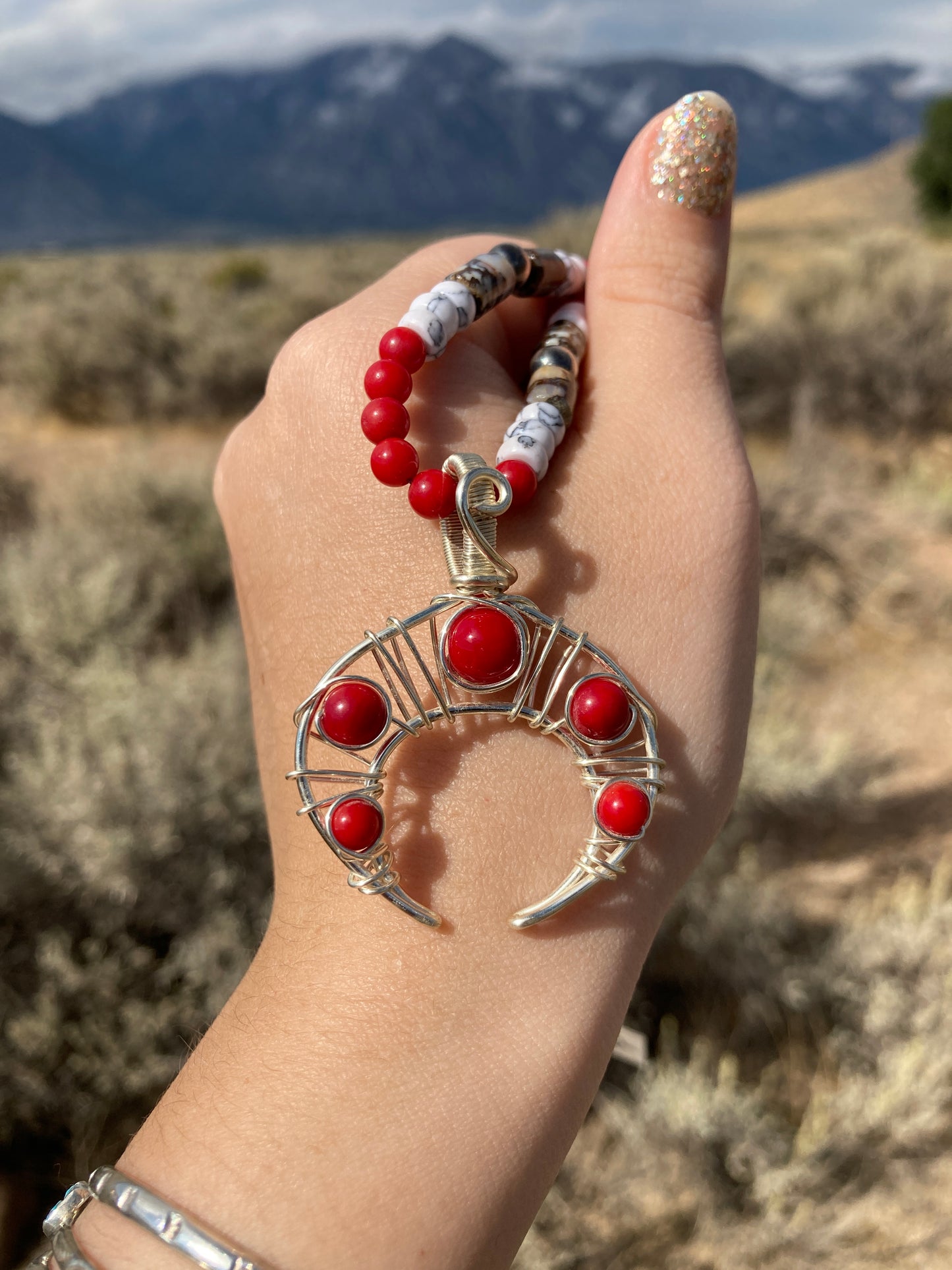 Red Coral Blocked Necklace