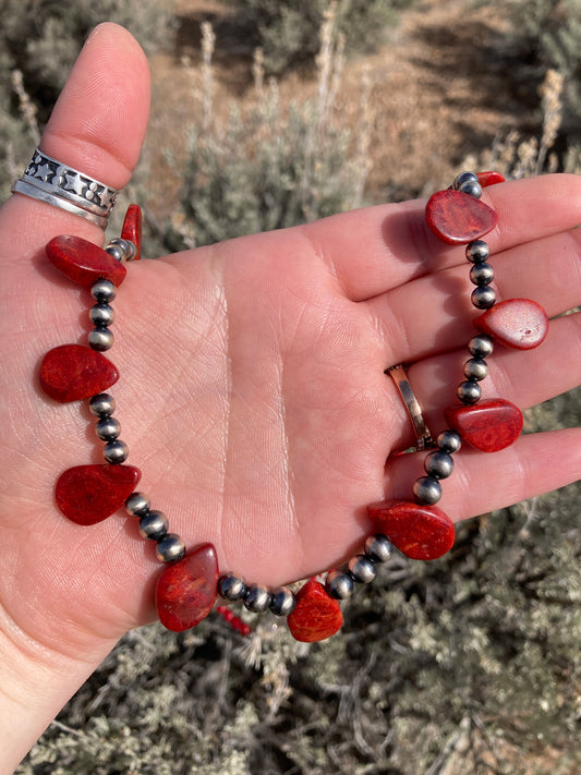 Red Sponge Coral Teardrop Statement Necklace