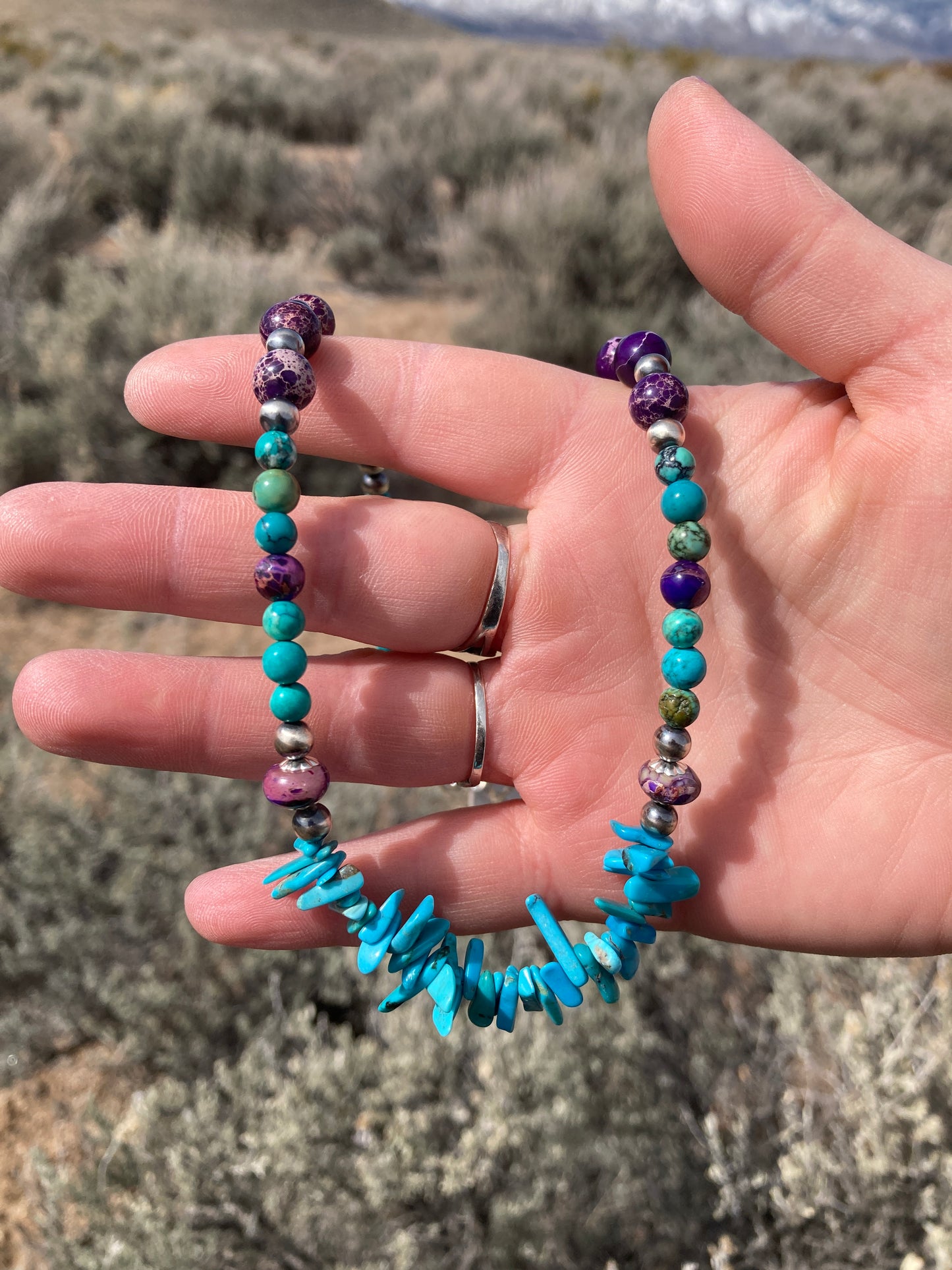 Purple Imperial Jasper and Turquoise Chip Necklace