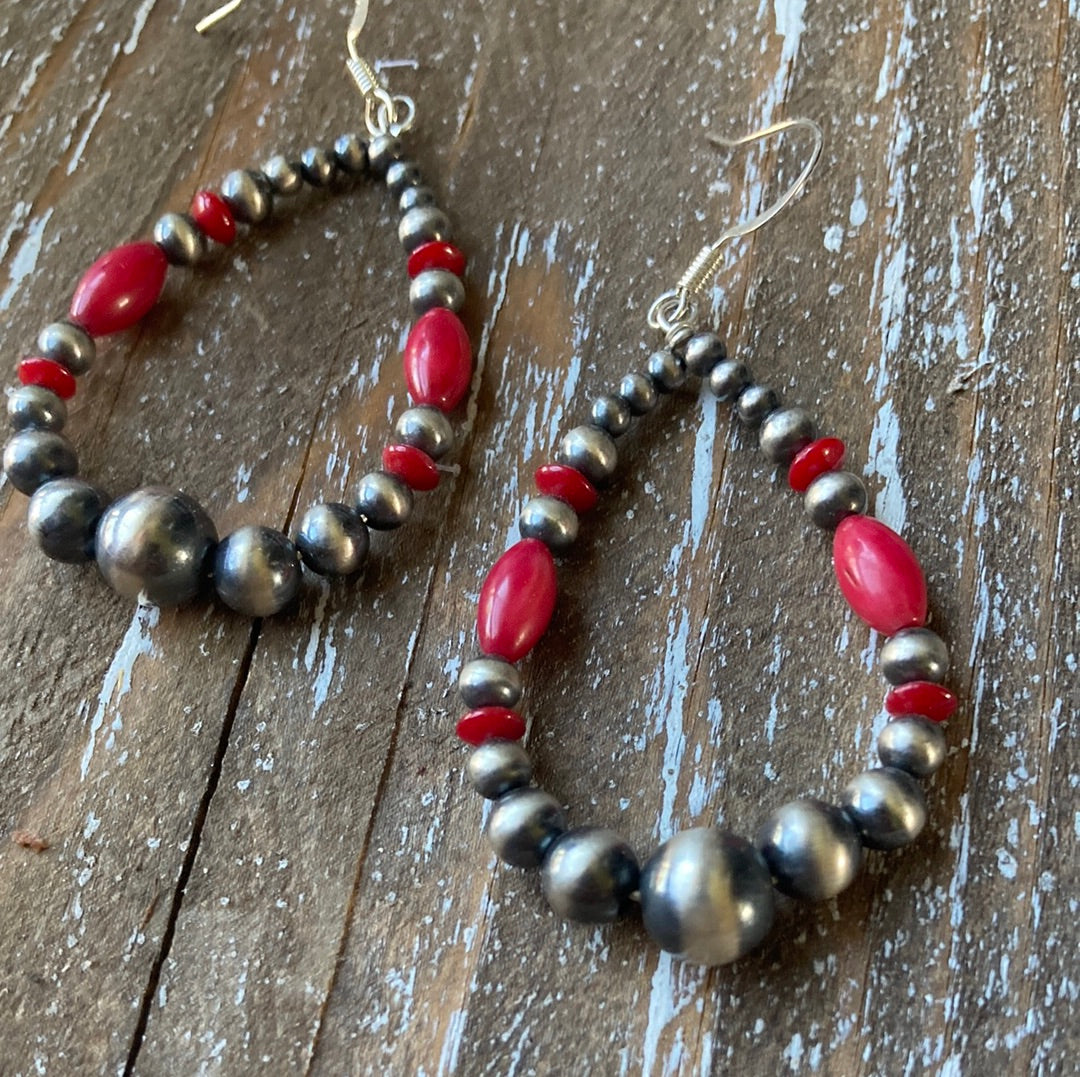 Red Teardrop Navajo Earrings