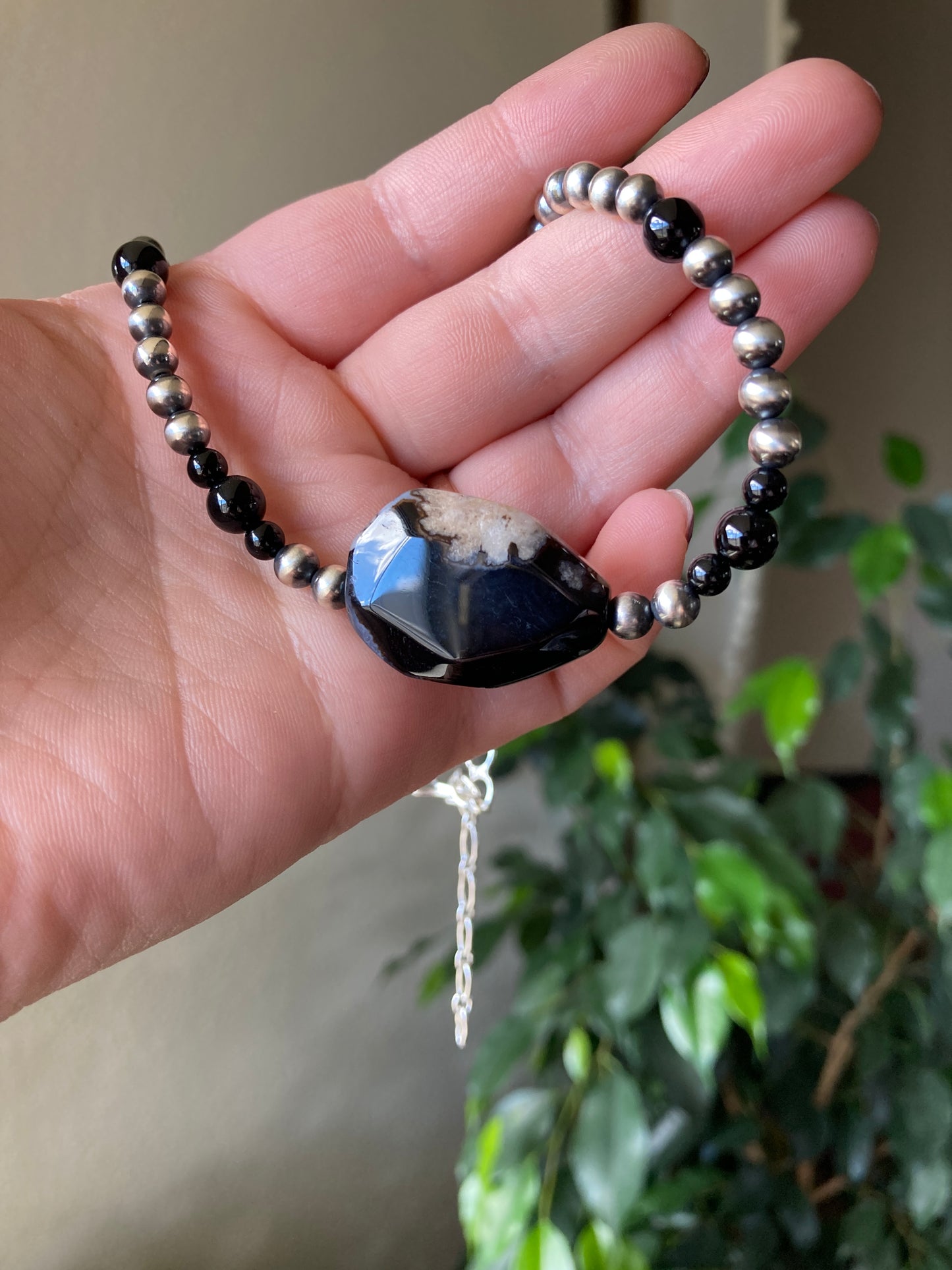 Black Onyx and Black Fire Agate Choker