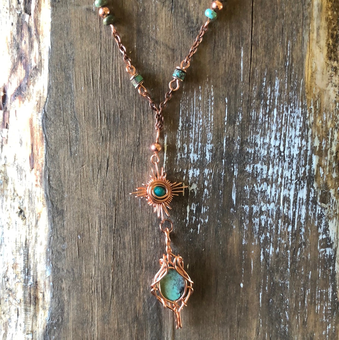 Copper and Turquoise Wrapped Lariat