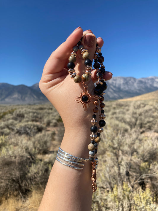 Copper and Black Zia Star Necklace