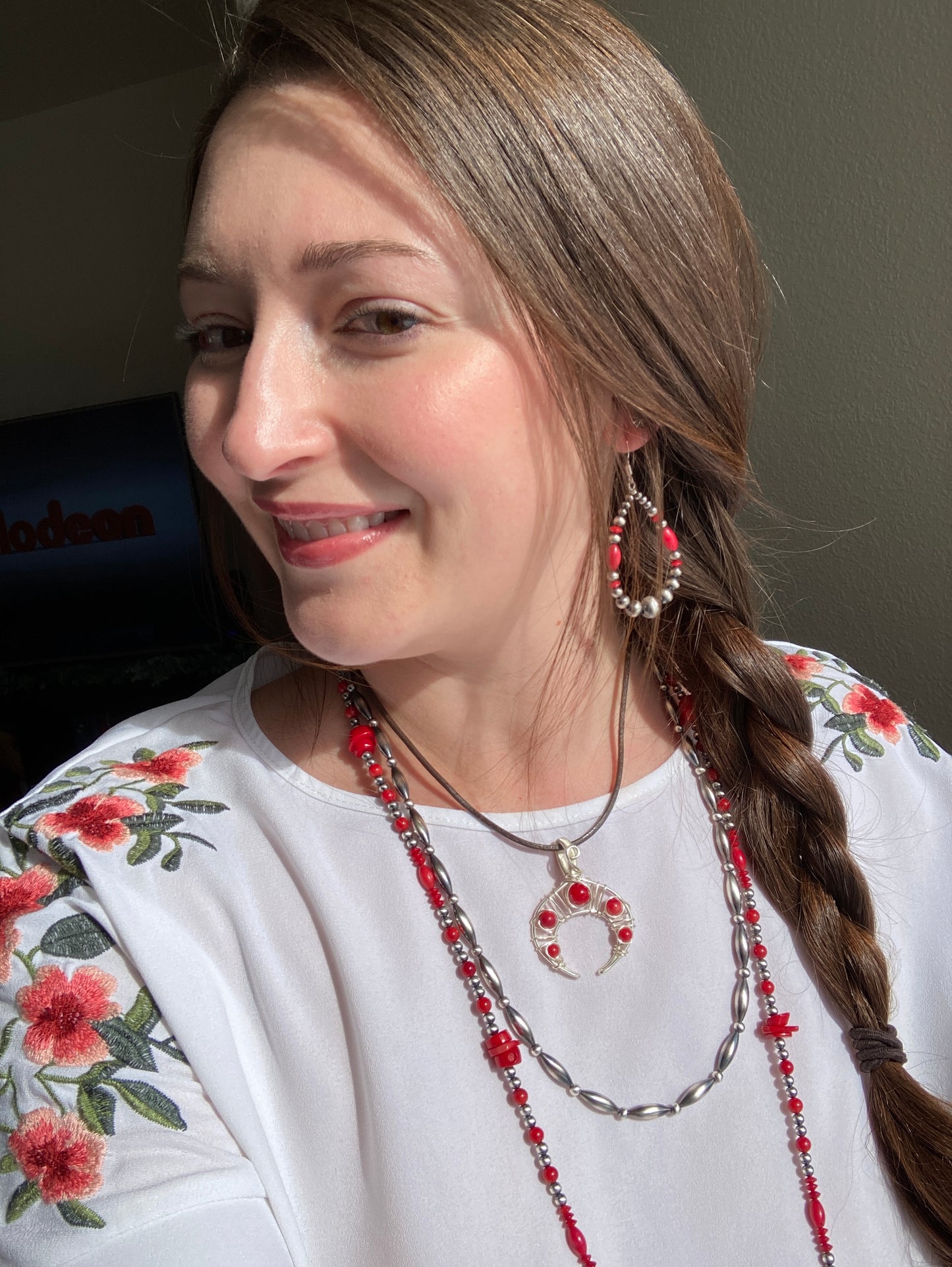 Red Teardrop Navajo Earrings