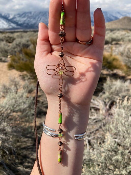 Copper Peridot Dragonfly Lariat