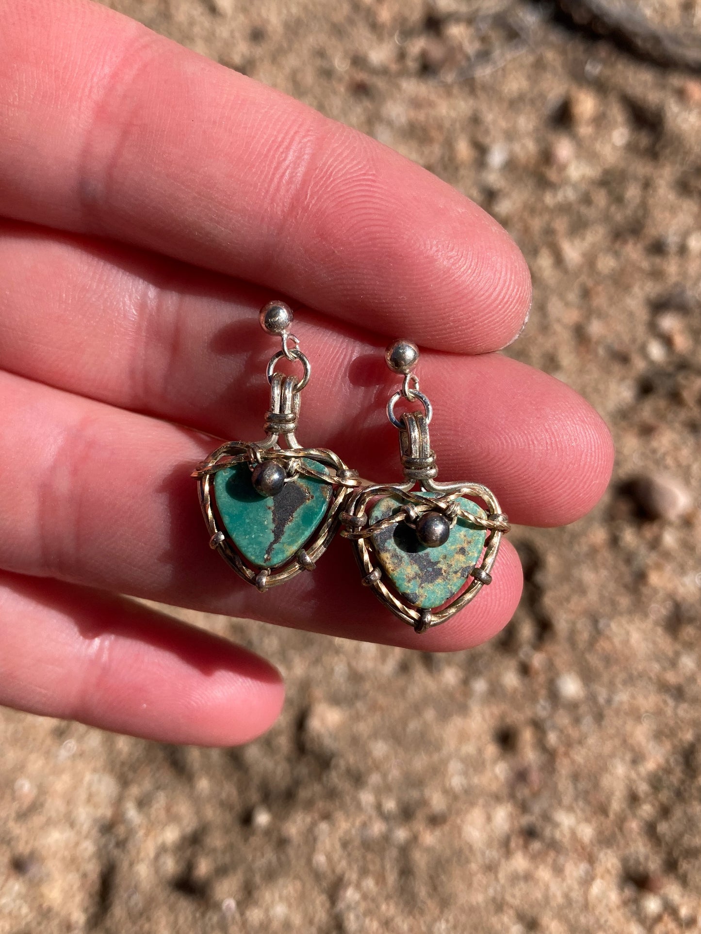 Turquoise Gold and Silver Wrapped Earrings