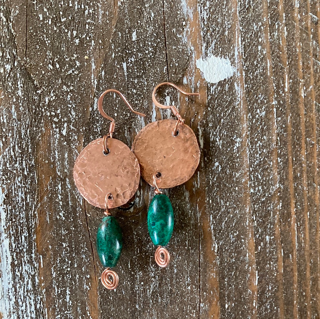 Copper Penny Textured Drop Earrings