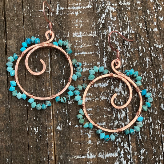 Turquoise and Copper Swirl Earrings