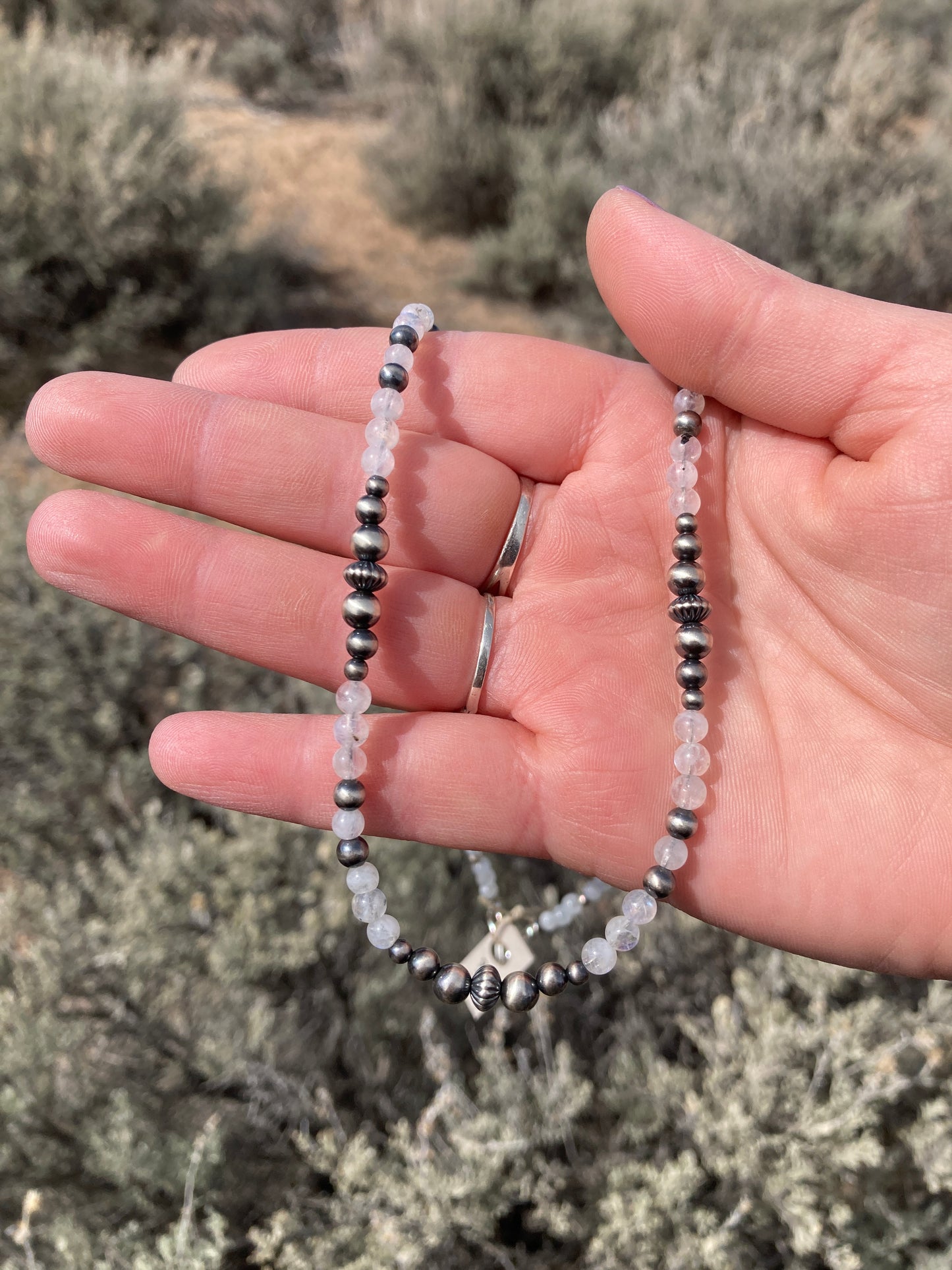 Moonstone and Corrugated Navajo Pearl Necklace