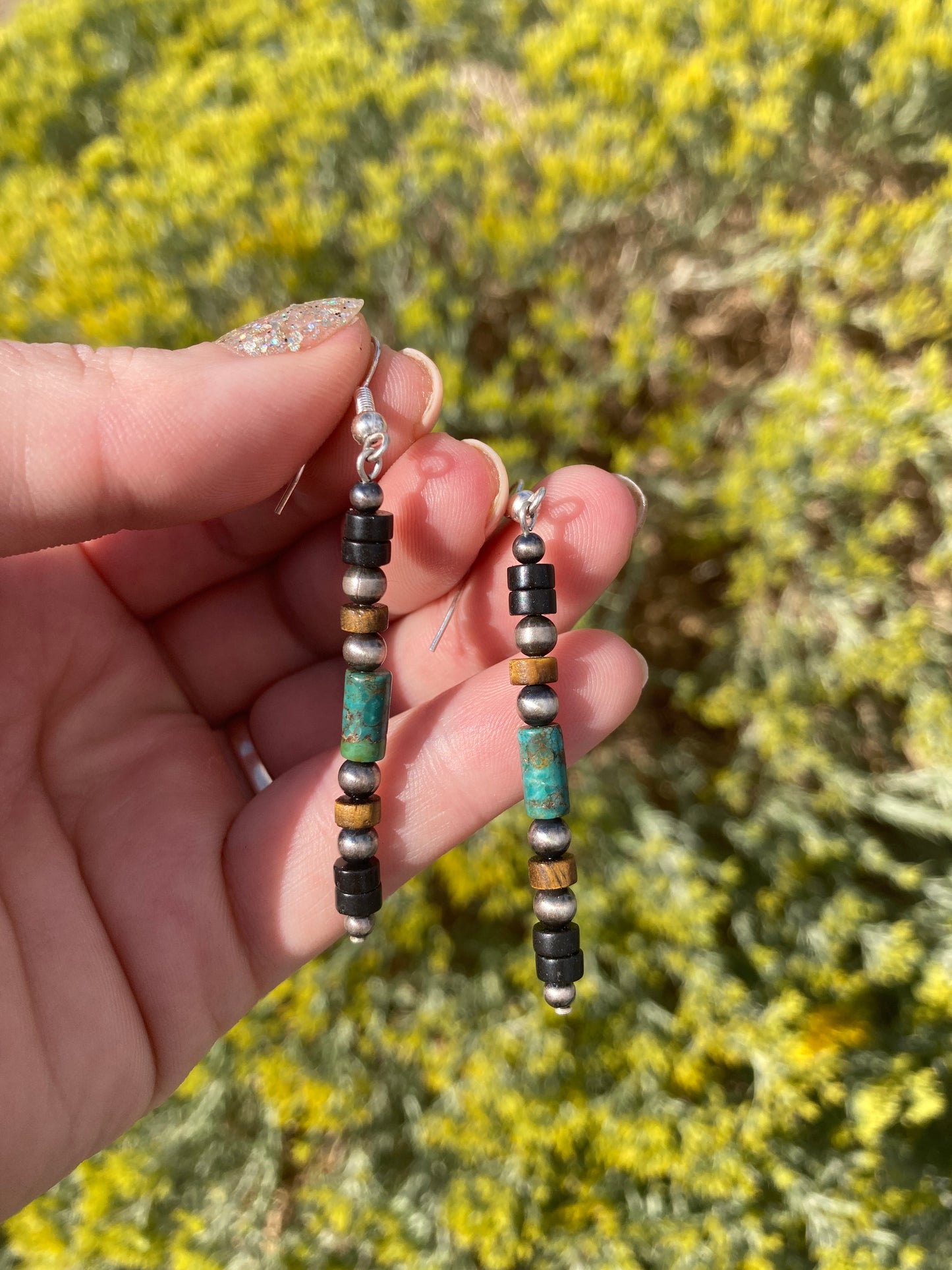 Turquoise Black Onyx And Tigers Eye Heshi Earrings