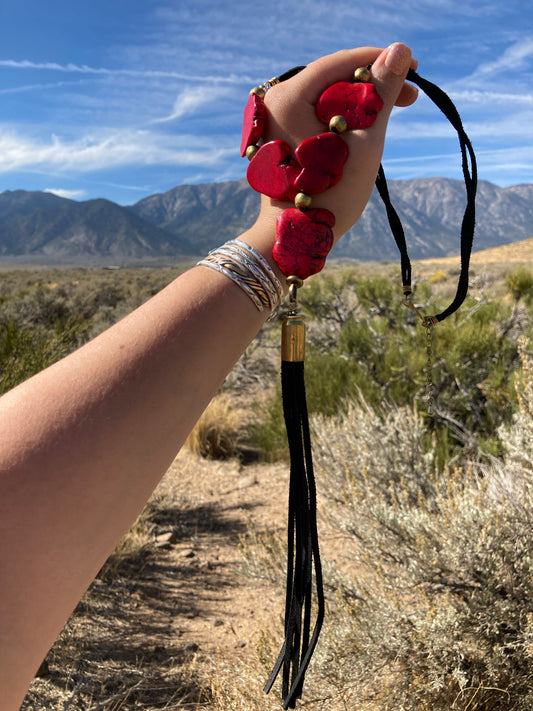 Brass Bullet Lariat- Red Magnesite