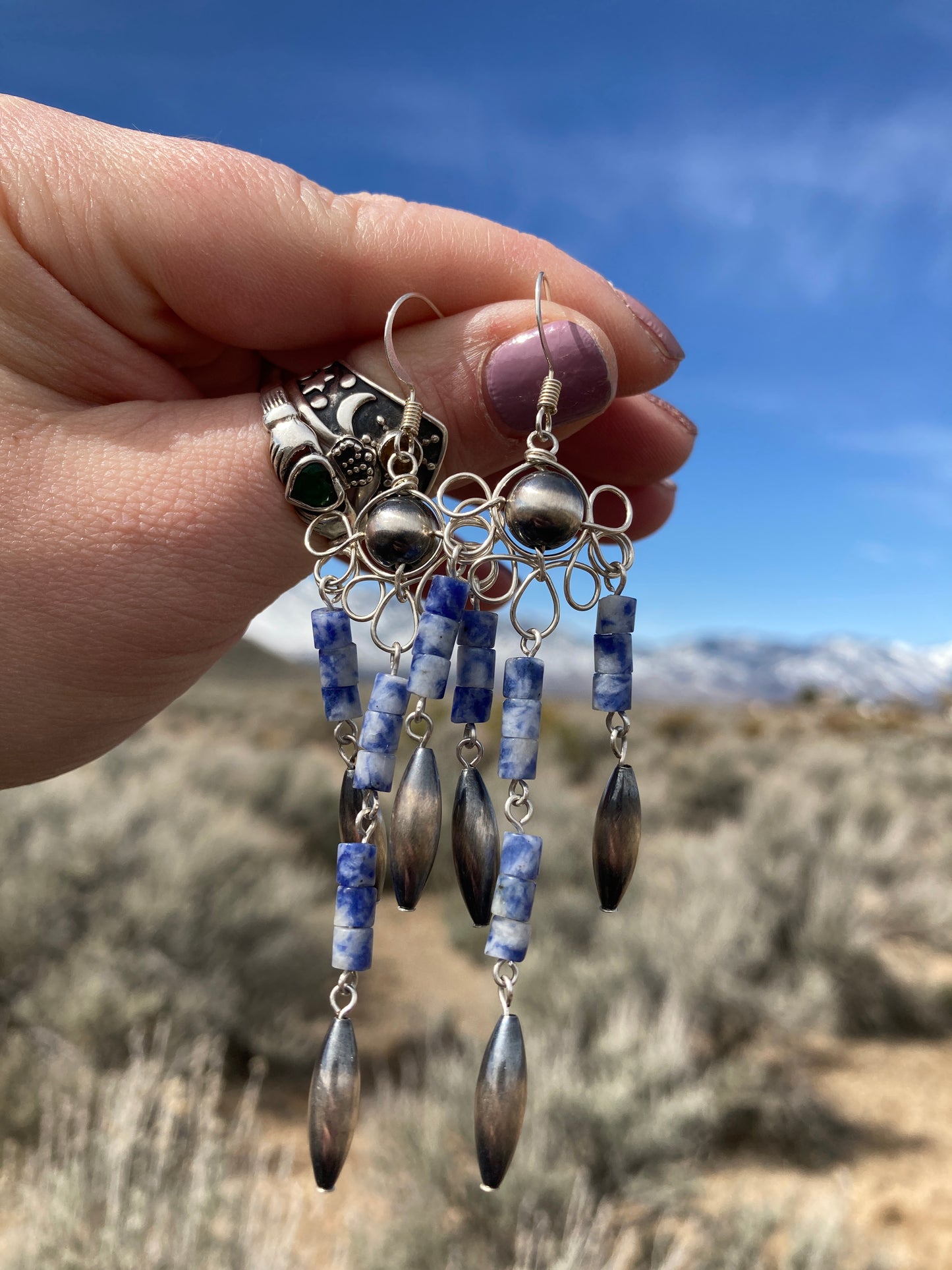 Denim Blujean Baby Chandelier Earrings