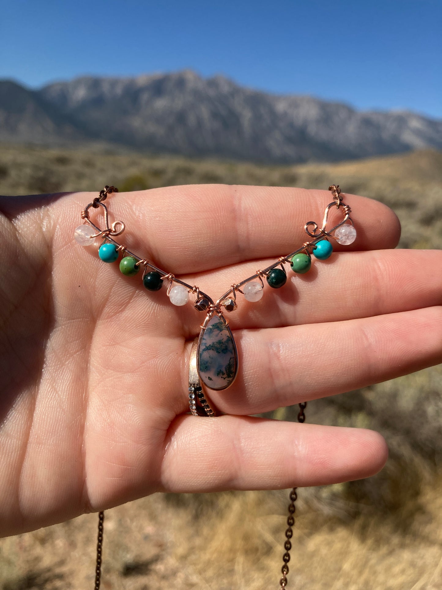 Copper and Assorted Stone Wire Wrapped Necklaces