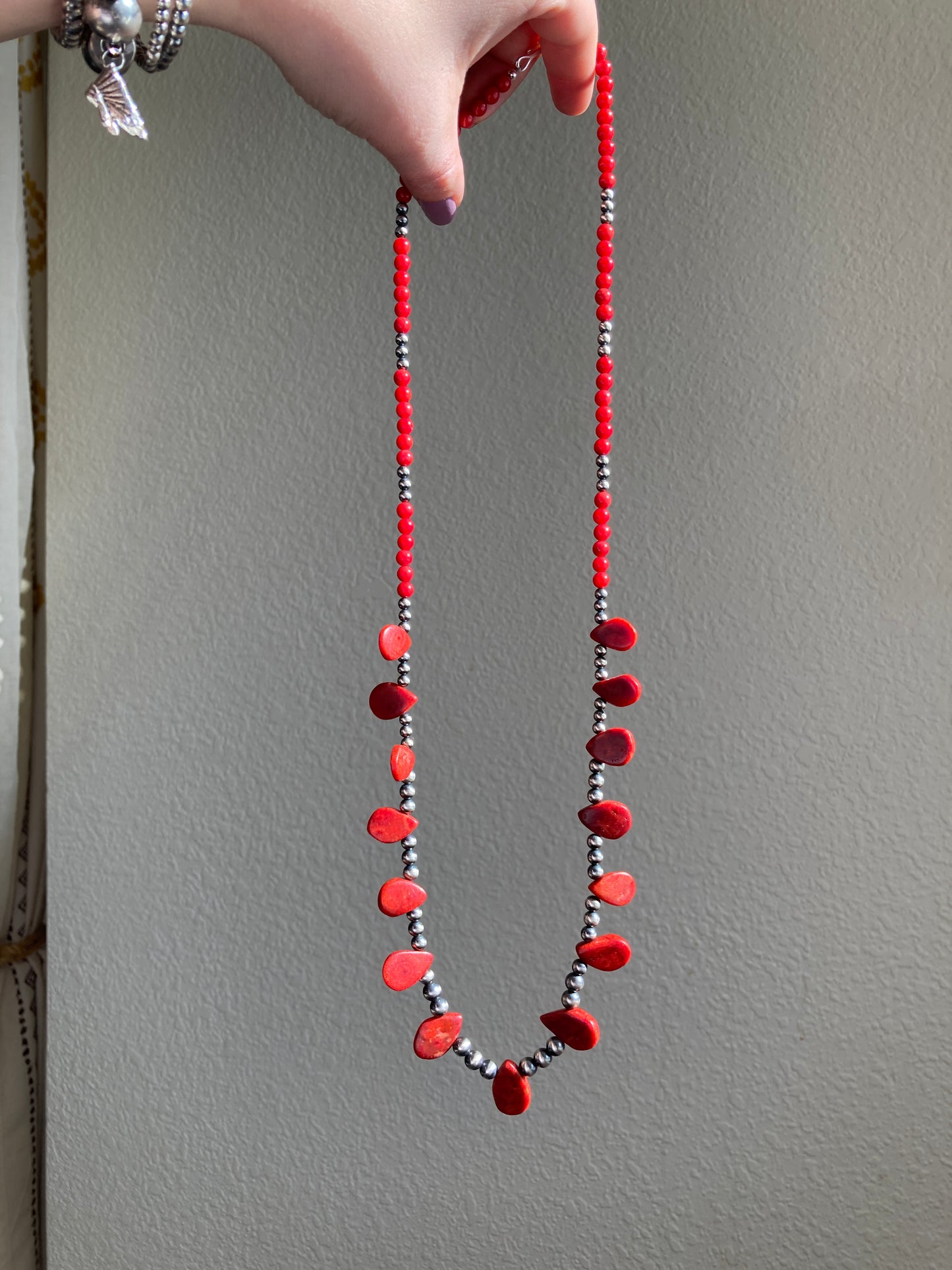 Red Sponge Coral Teardrop Statement Necklace