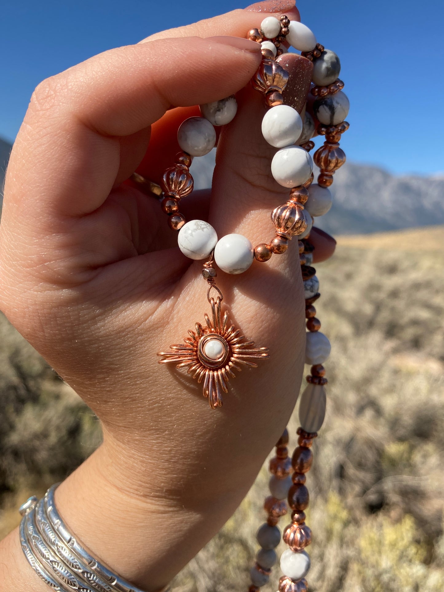 Copper and Howlite beaded necklace