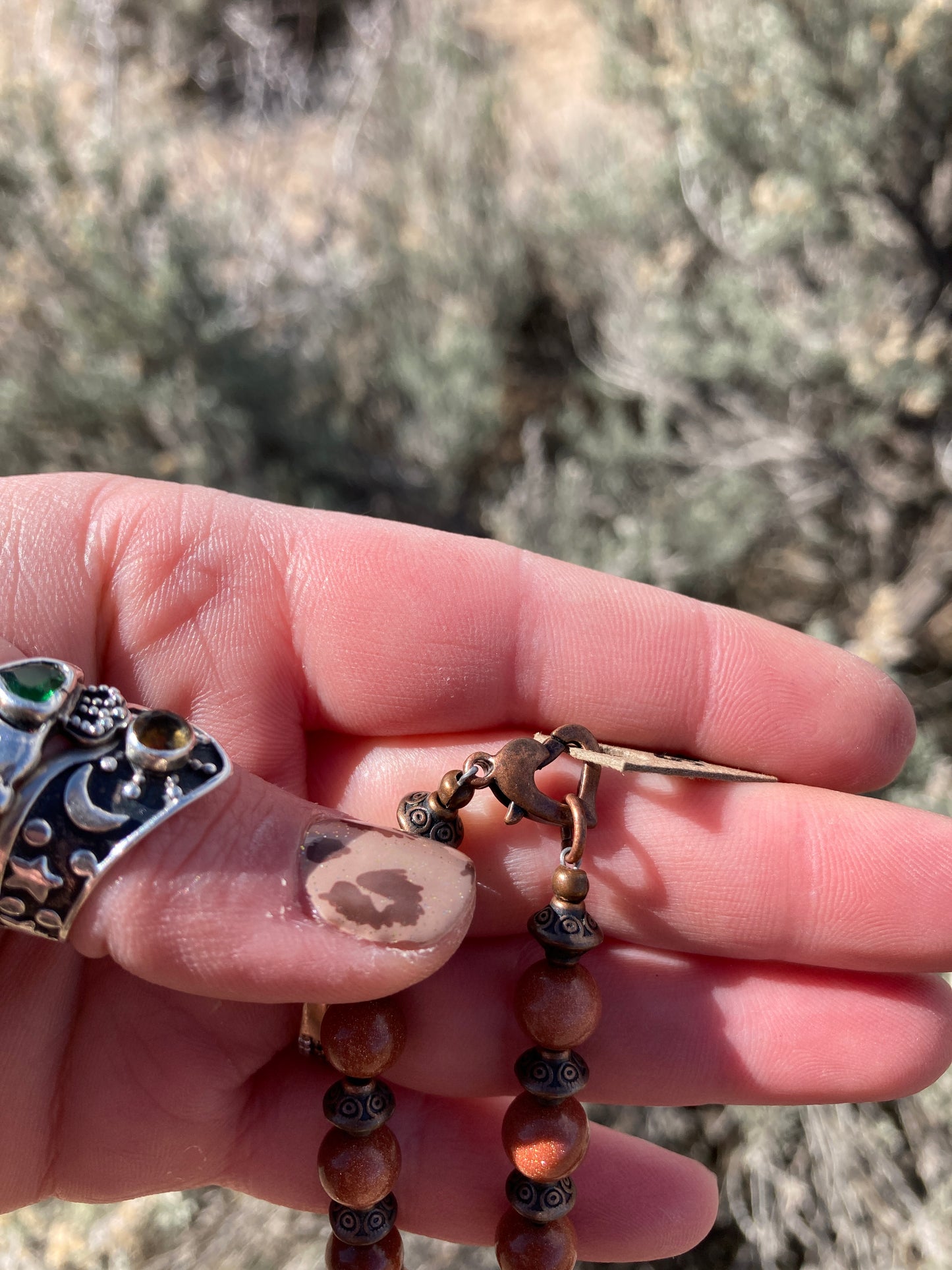 Copper and Super 7 paired with Goldstone Necklace 💜