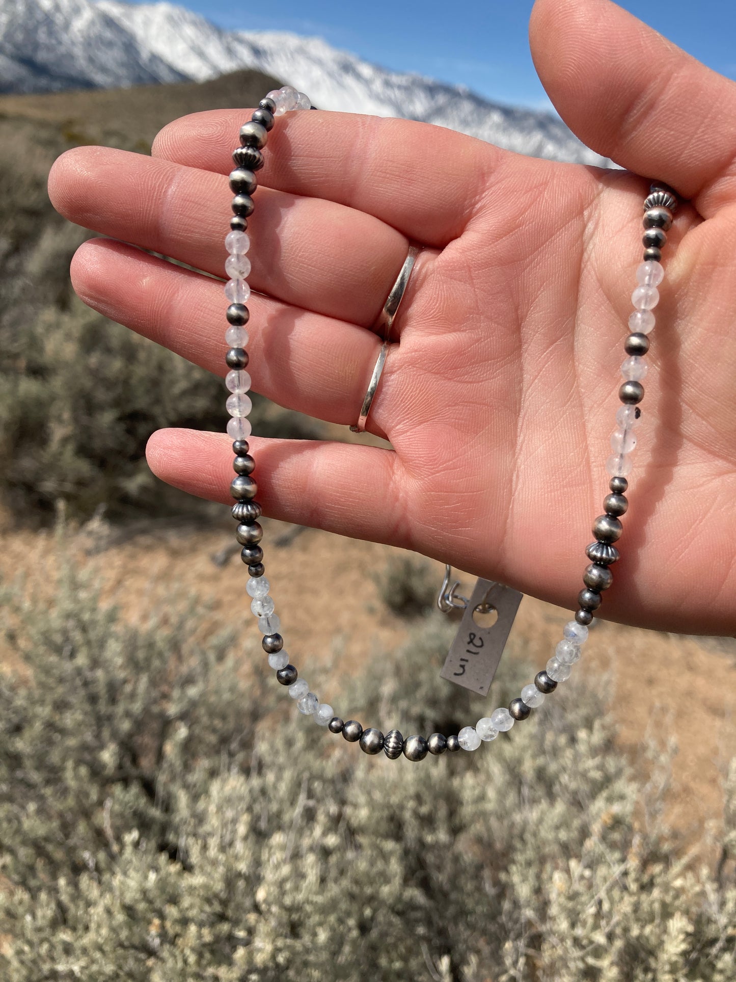 Moonstone and Corrugated Navajo Pearl Necklace