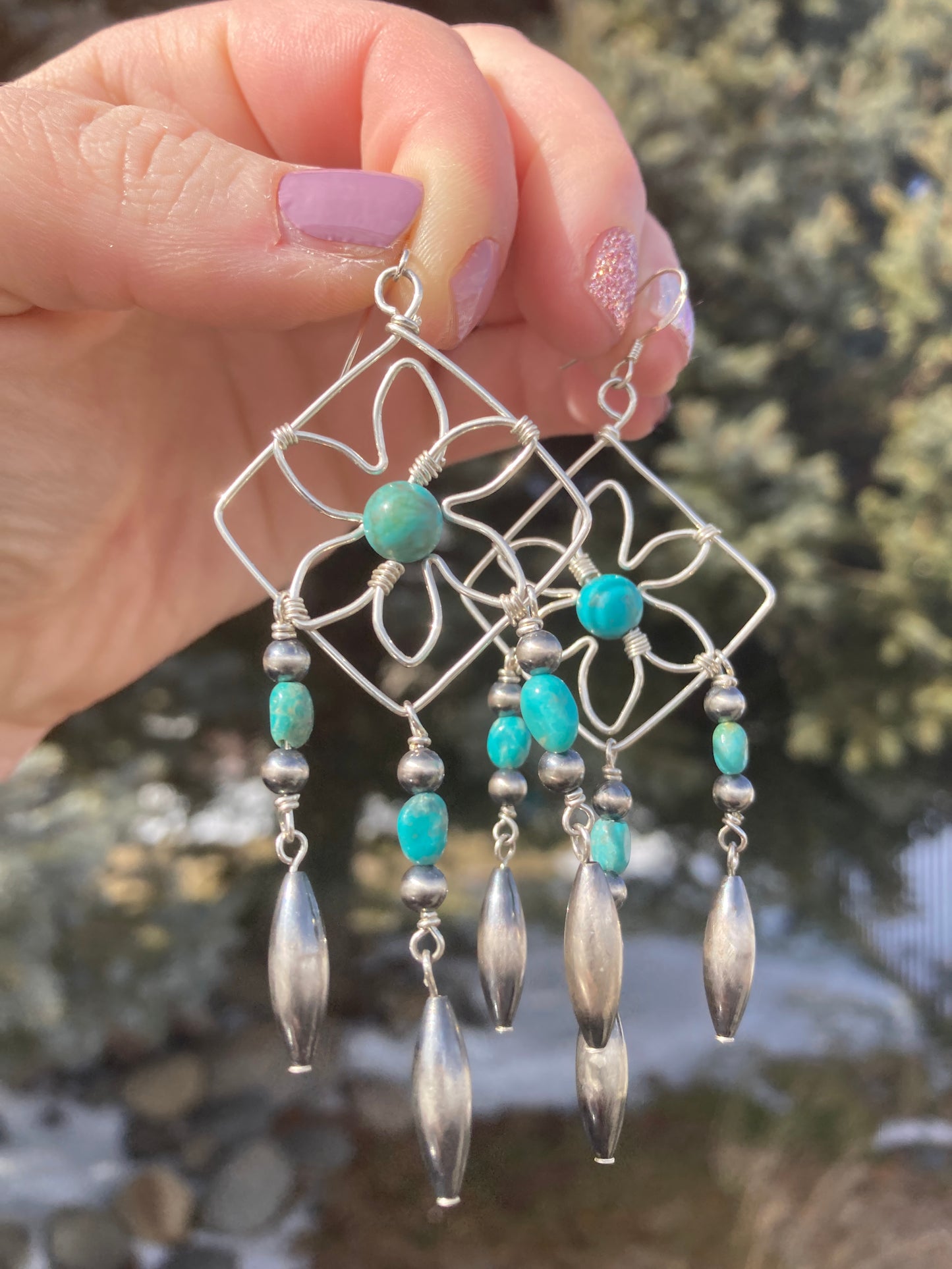 Turquoise Flower Chandelier Earrings