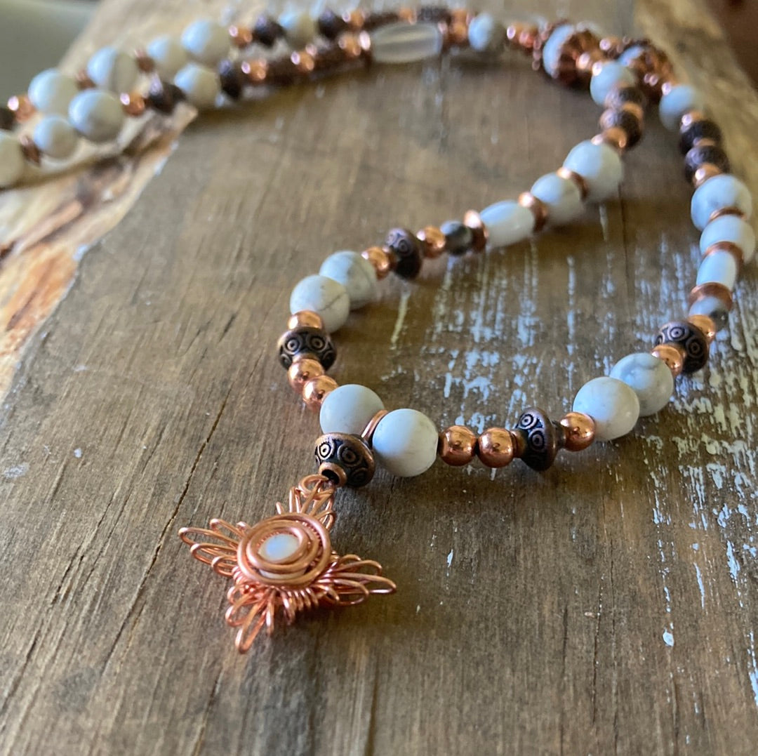 Copper and Howlite beaded necklace