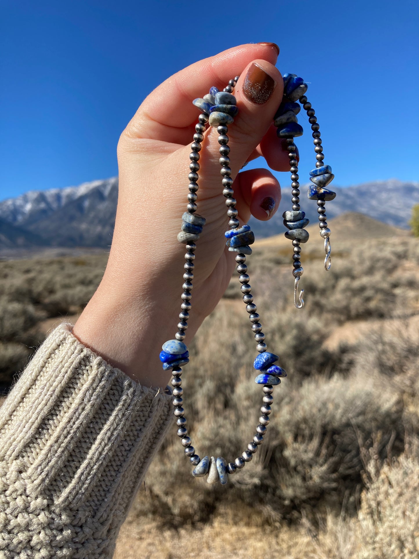 Denim Lapis Chip and Navajo Pearl Necklace