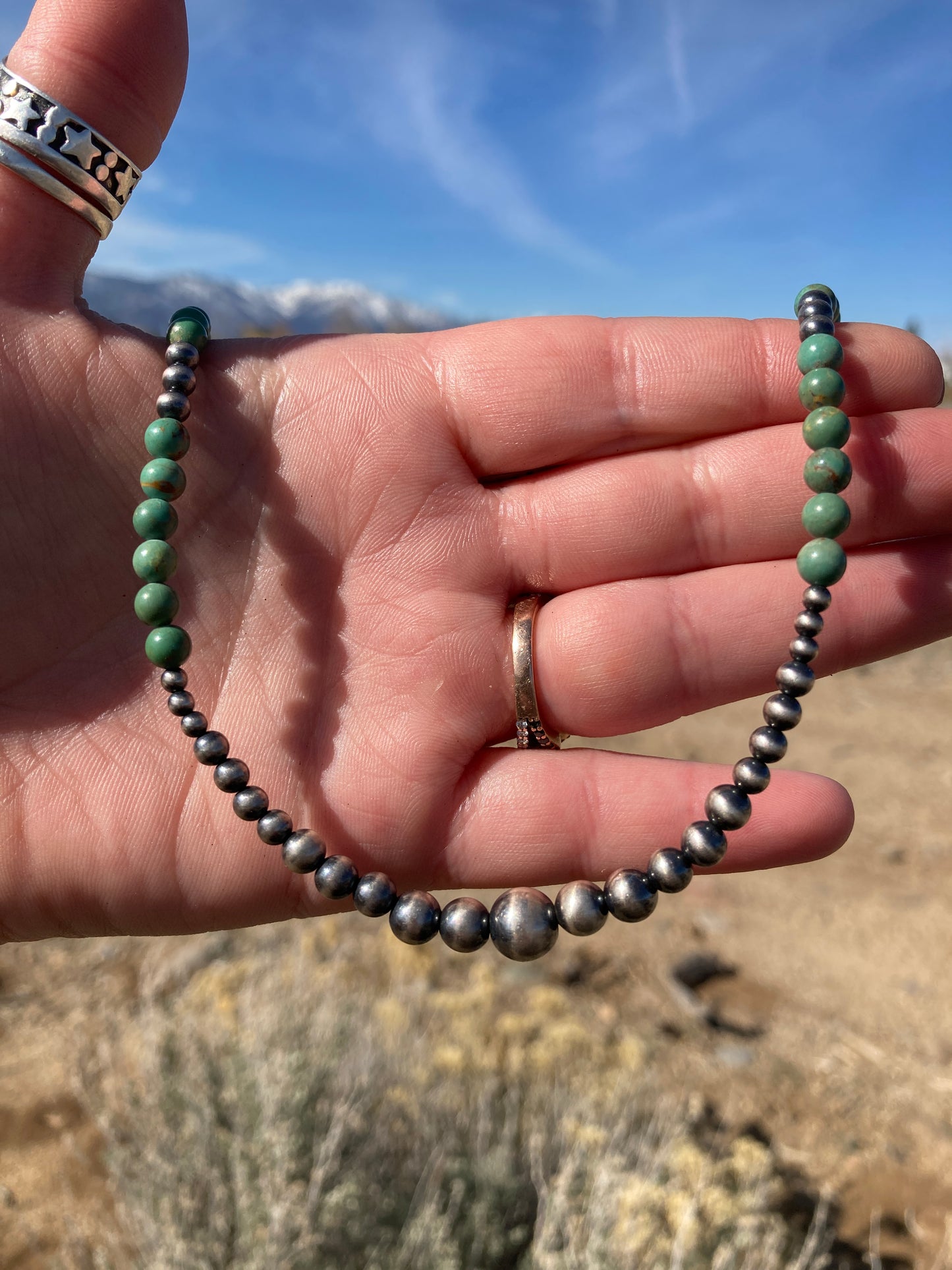 Green Turquoise and Navajo Pearl Gradient Necklace