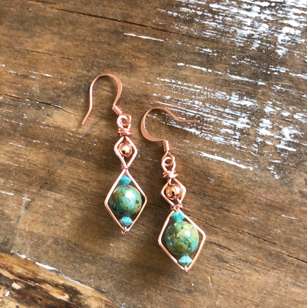 Copper and Turquoise Laced Up Earrings