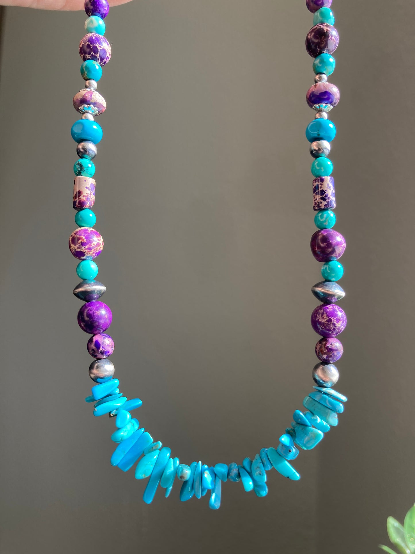 Purple Imperial Jasper and Turquoise Chip Necklace