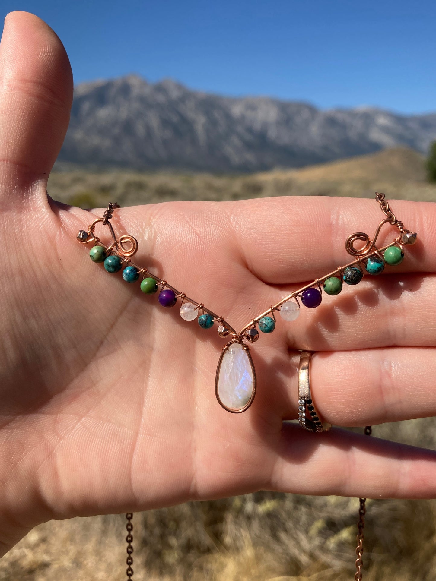 Copper and Assorted Stone Wire Wrapped Necklaces