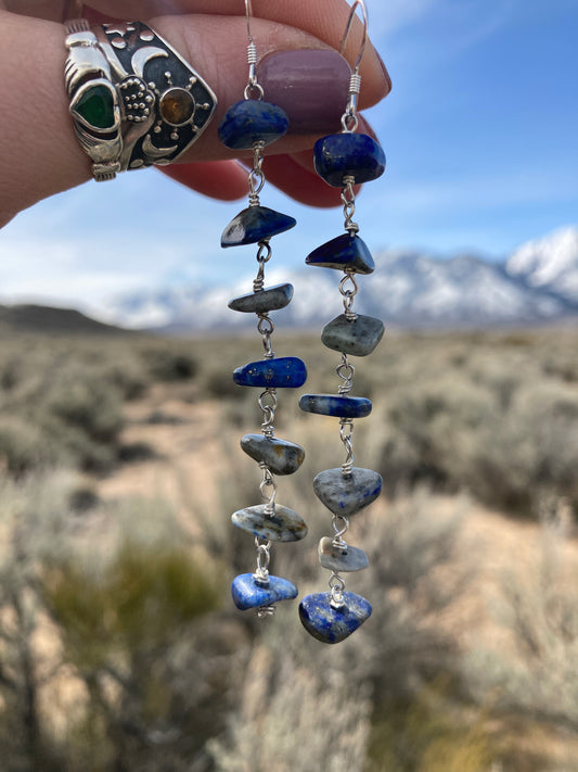 Denim Lapis Chip Chain Earrings