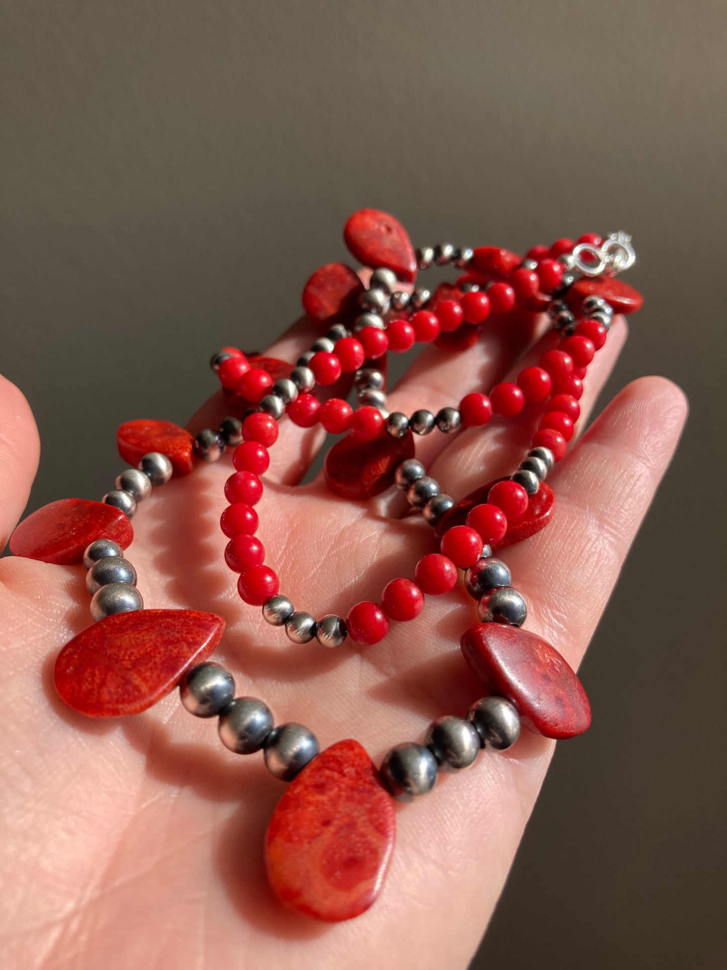 Red Sponge Coral Teardrop Statement Necklace