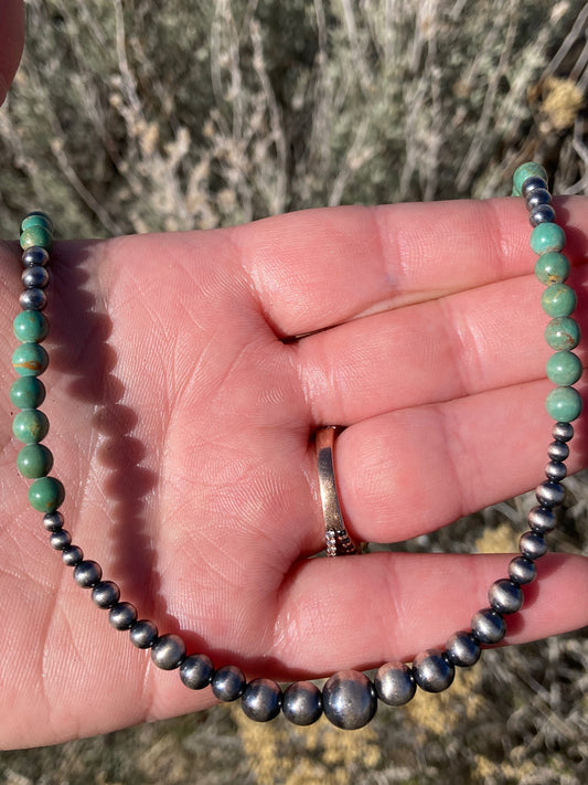 Green Turquoise and Navajo Pearl Gradient Necklace