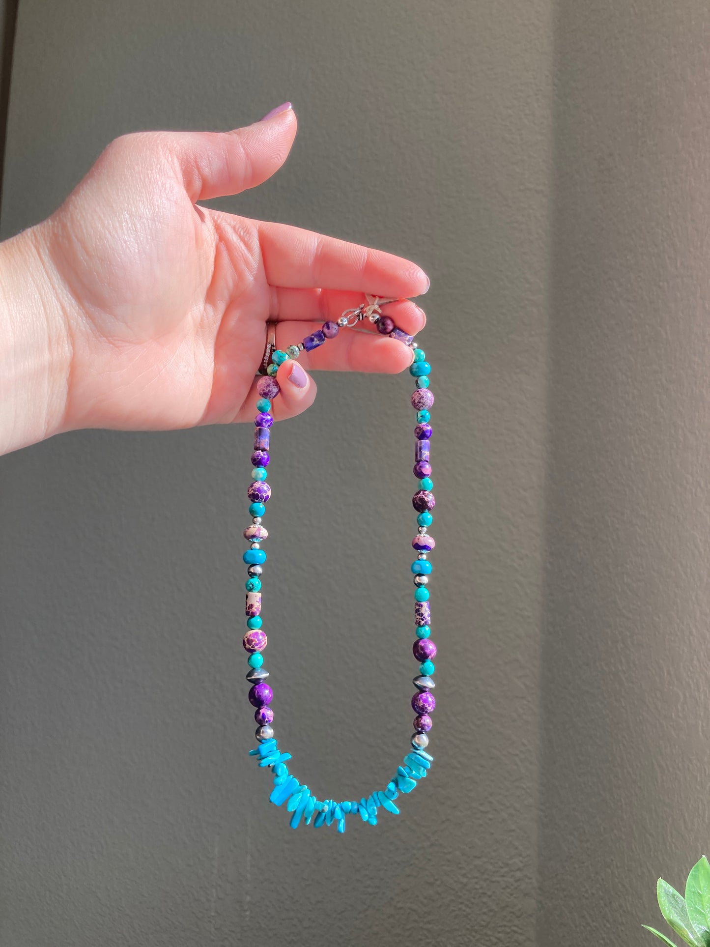 Purple Imperial Jasper and Turquoise Chip Necklace