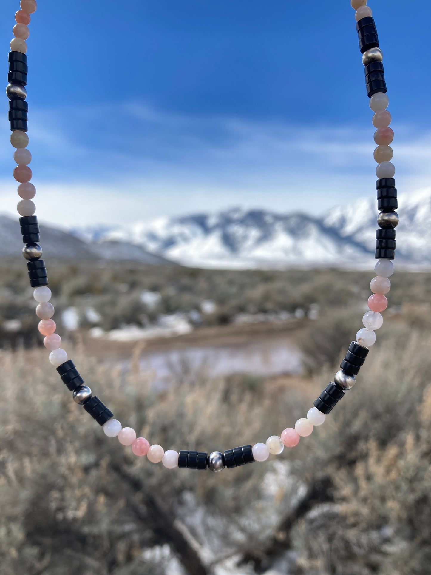 Pink Opal and Black Onyx Color Block Necklace