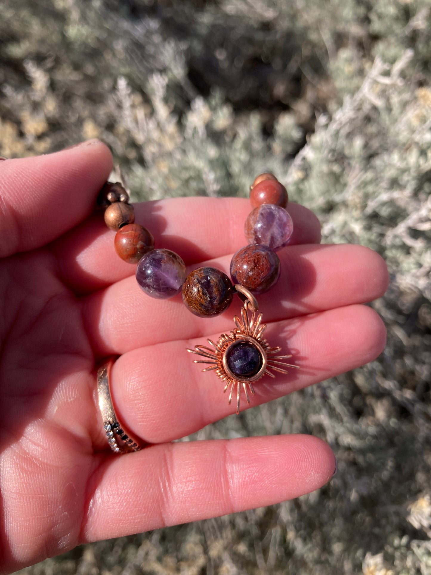 Copper and Super 7 paired with Goldstone Necklace 💜