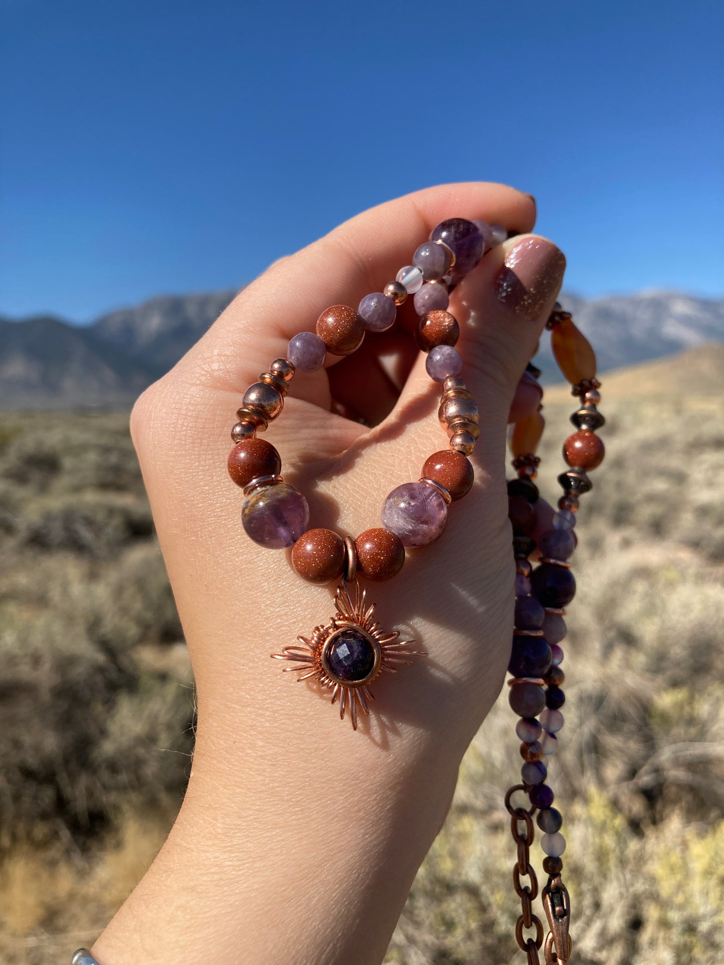 Copper and Super 7 paired with Goldstone Necklace 💜