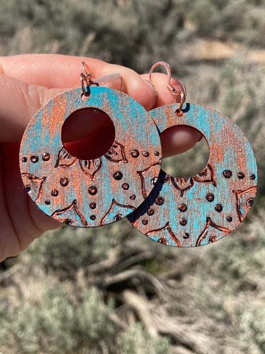Wood Burned and Copper Painted Earrings