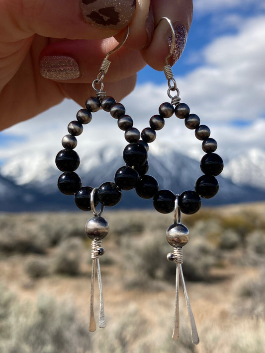 Black Onyx Pearly Point Earrings