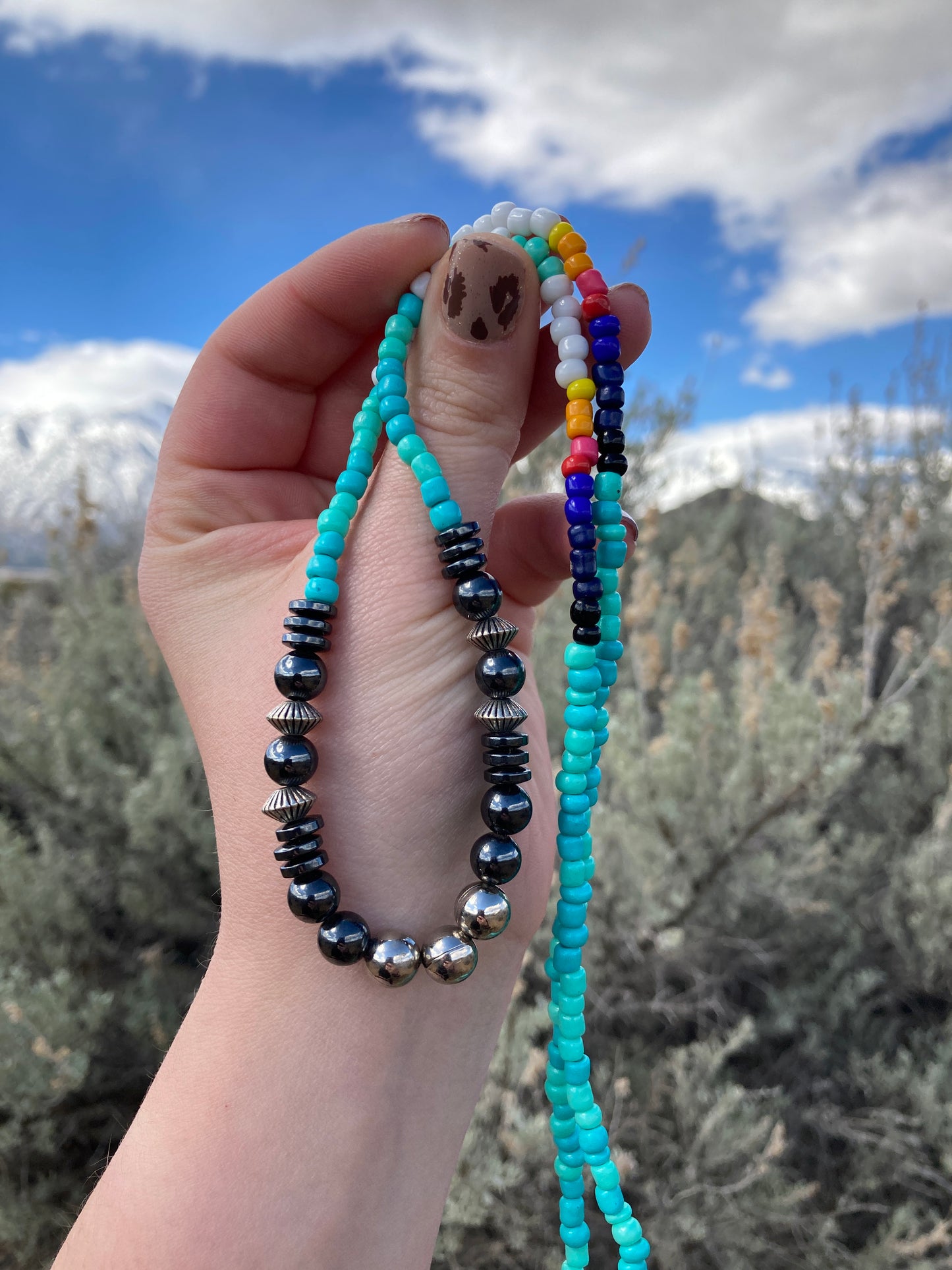 Seed Bead with Magnetic Hematite 2 in one Necklace