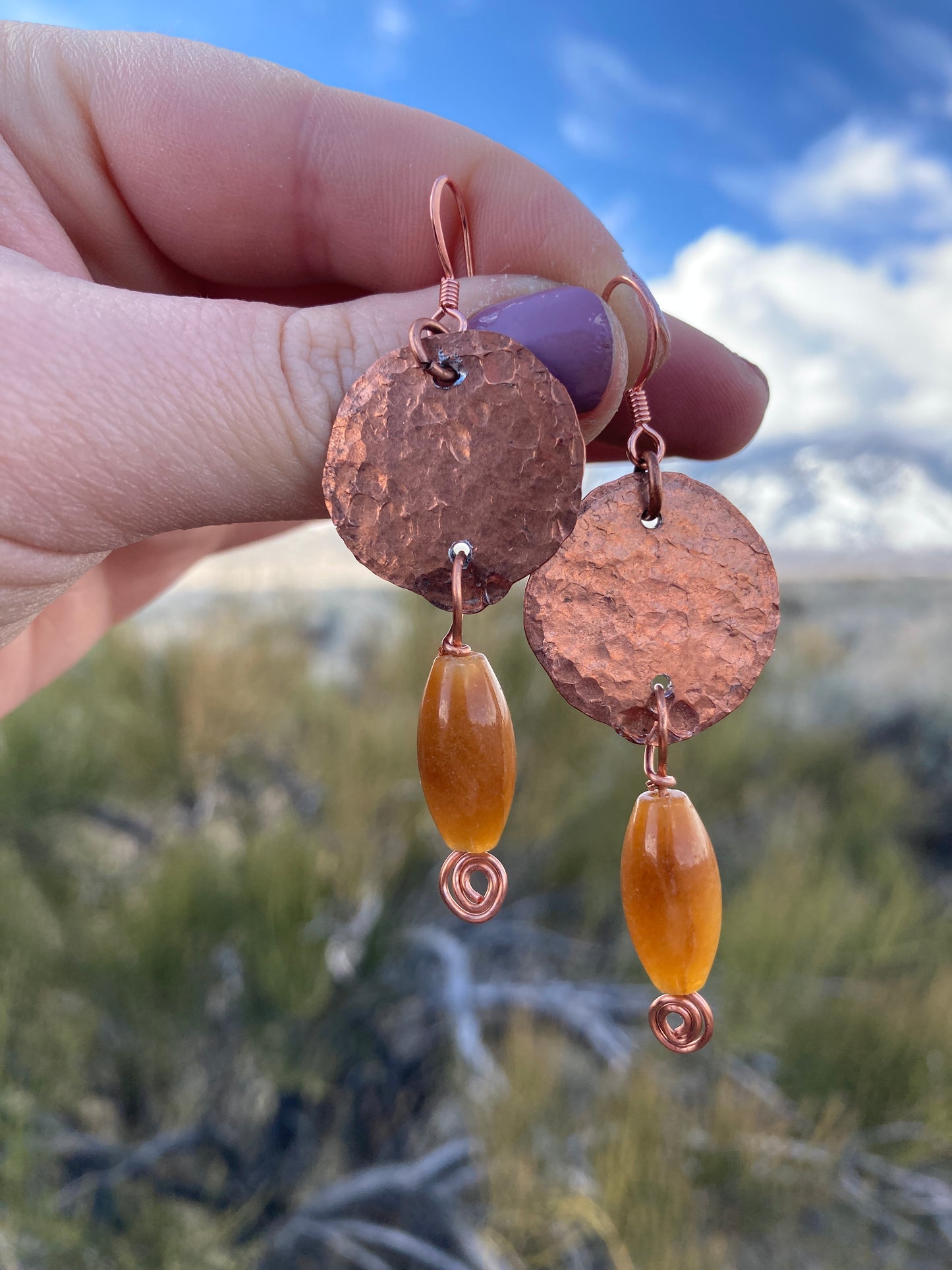 Copper Penny Textured Drop Earrings