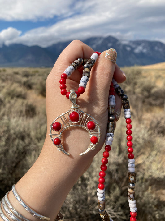 Red Coral Blocked Necklace