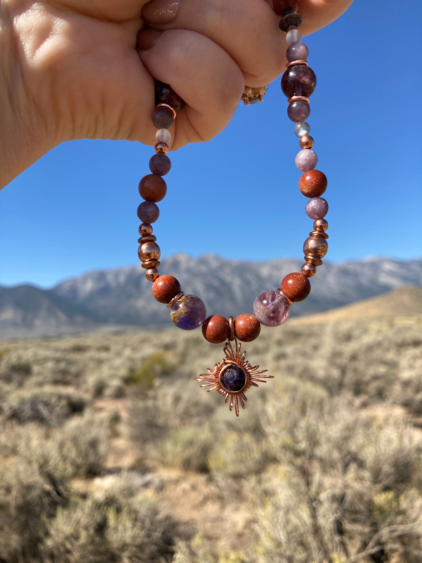 Copper and Super 7 paired with Goldstone Necklace 💜