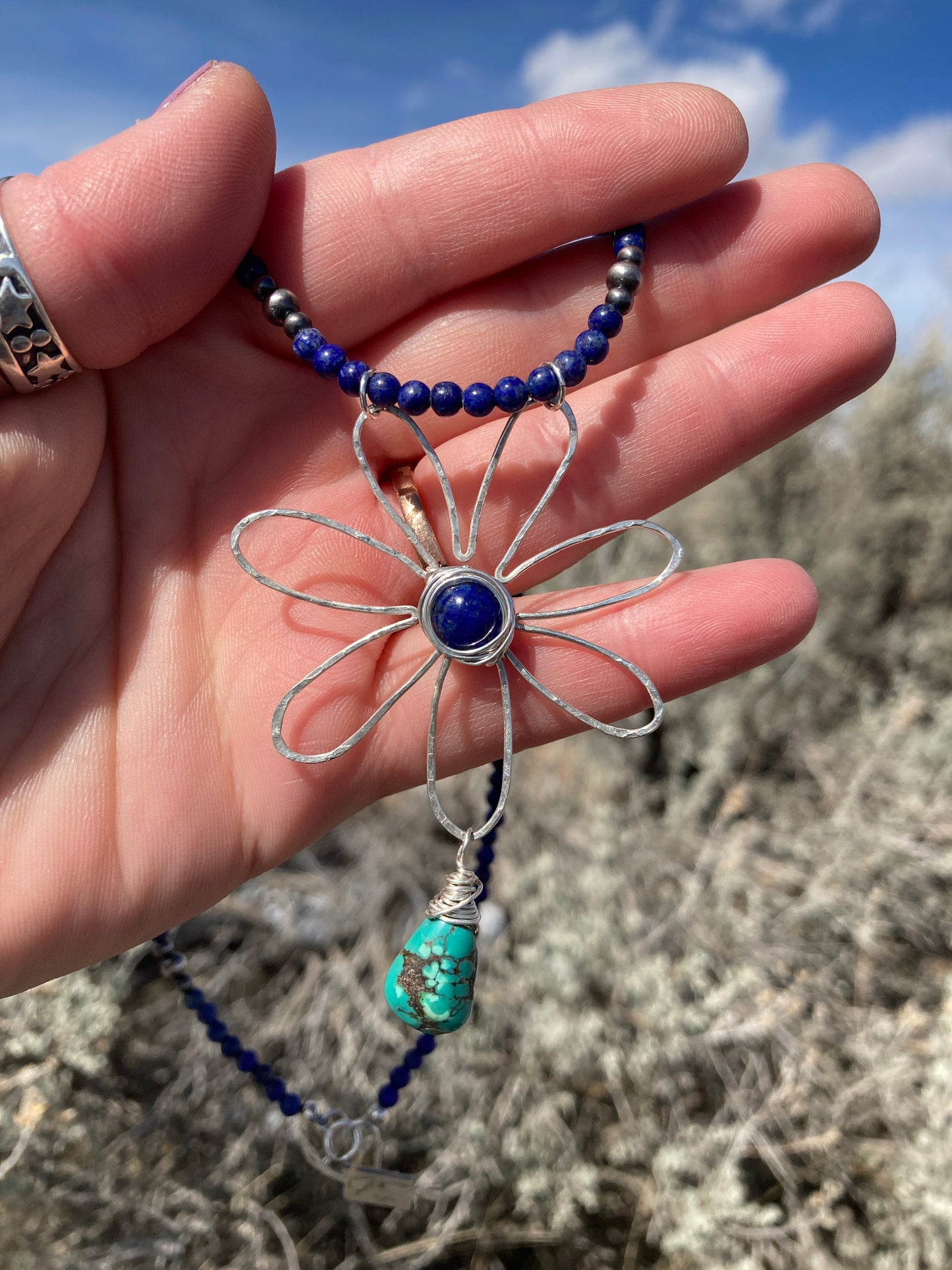 Lapis and Turquoise Daisy Necklace