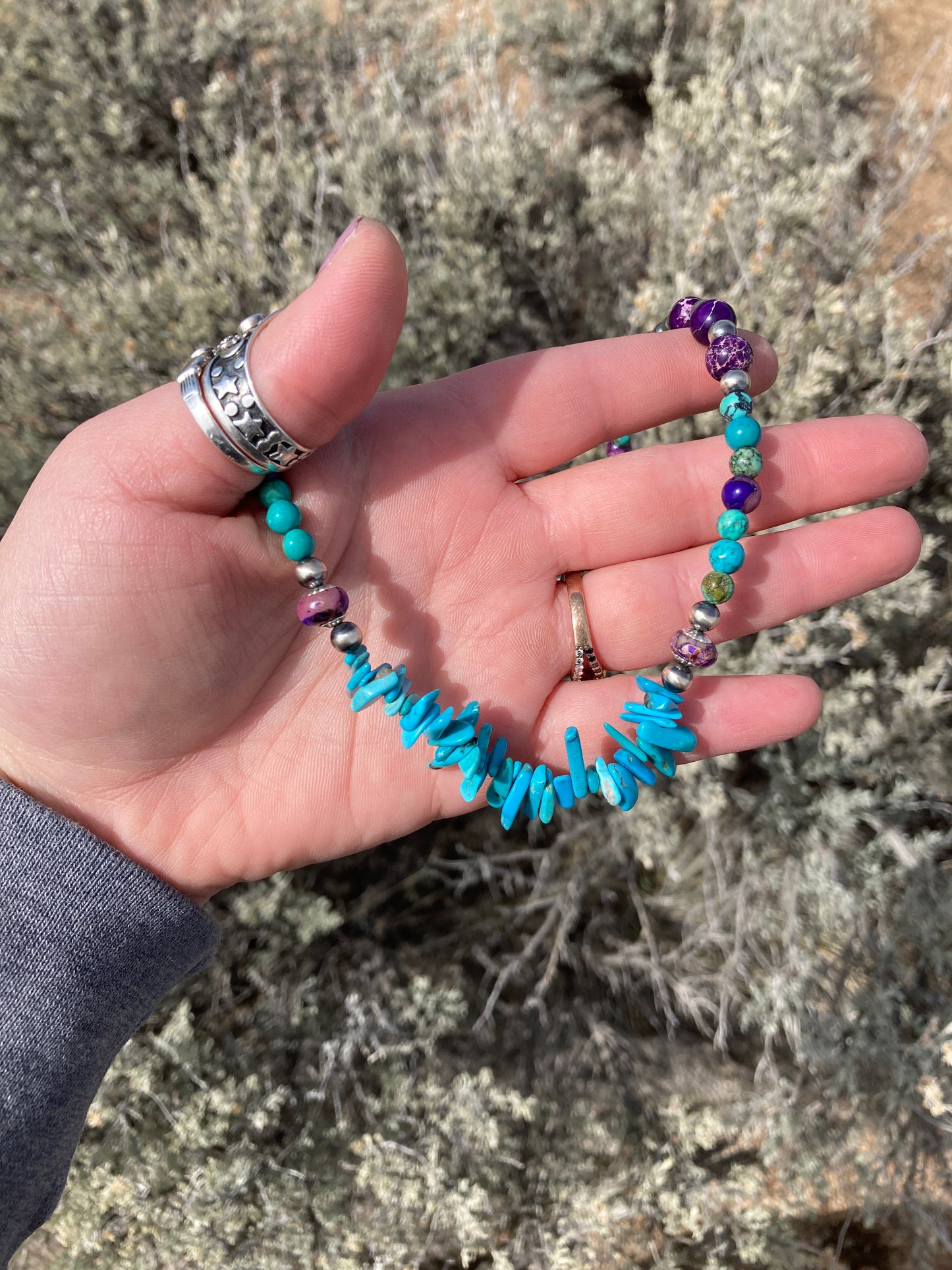 Purple Imperial Jasper and Turquoise Chip Necklace