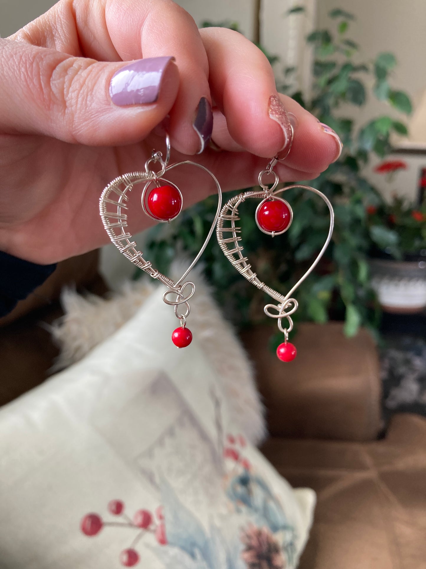 Red Heart Earrings Wire-Wrapped ♥️